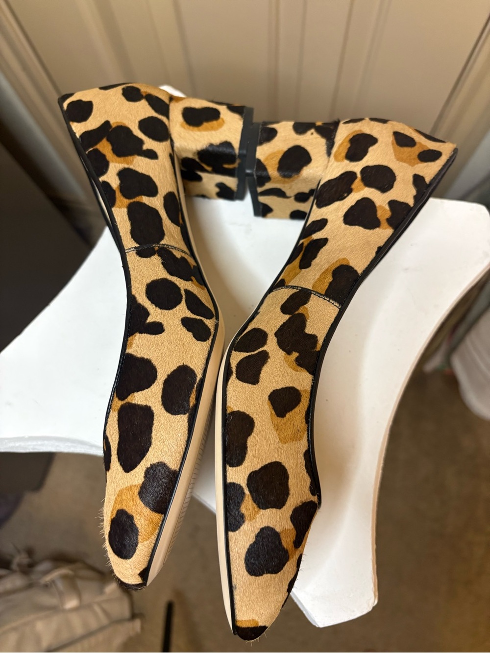 Cole Haan Leopard Print Block Heel Pumps - Tan/Black - Picture 3 of 6